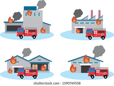 Fire truck rushes to the fire of the factory