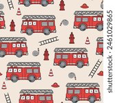 Fire truck seamless pattern. Boys