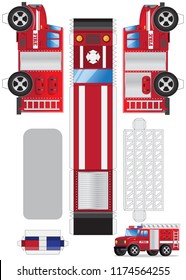 Fire truck. Set for handmade. Vector illustration. Isolated on white background.
