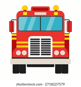 Camión de bomberos mostrado en vista frontal, aislado sobre fondo blanco. Ilustración vectorial adecuada para servicios de emergencia, seguridad y proyectos de diseño de transporte
