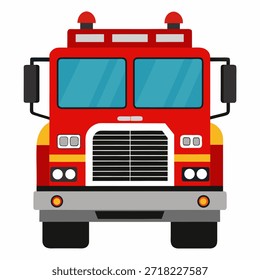 Camión de bomberos mostrado en vista frontal, aislado sobre fondo blanco. Ilustración vectorial adecuada para servicios de emergencia, seguridad y proyectos de diseño de transporte