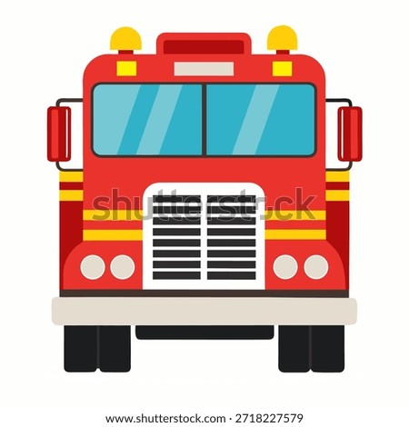 Fire truck shown in front view, isolated on white background. Vector illustration suitable for emergency services, safety and transportation design projects