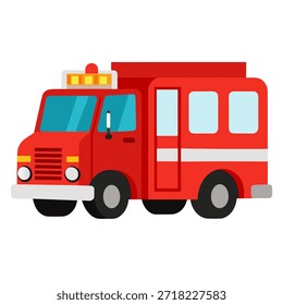 Camión de bomberos mostrado en vista lateral, aislado sobre fondo blanco. Ilustración vectorial adecuada para servicios de emergencia, seguridad y proyectos de diseño de transporte