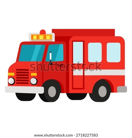 Fire truck shown in side view, isolated on white background. Vector illustration suitable for emergency services, safety and transportation design projects