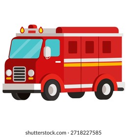 Vehículo de emergencia con vista lateral de camión de bomberos. Ilustración vectorial aislada