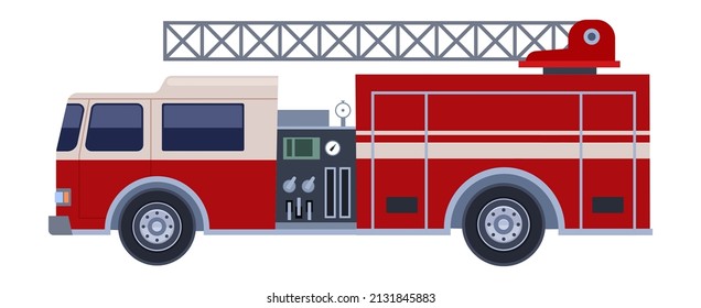 Fire Truck Side View. Firefighter Transport Icon