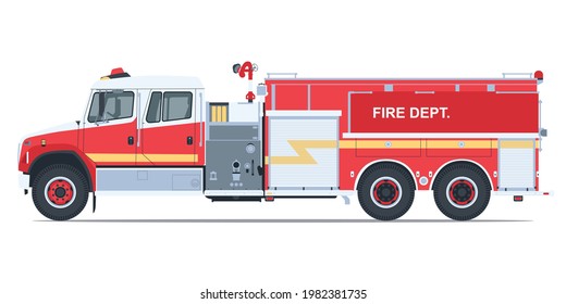 Fire Truck Side View Isolated Vector