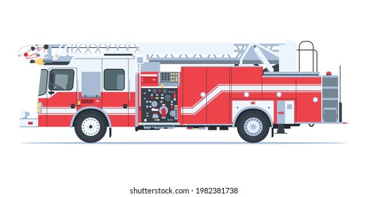 Fire Truck Side View Isolated Vector