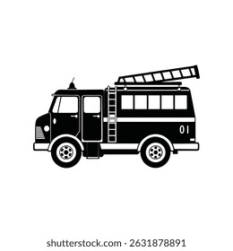 Fire Truck Silhouette Vector  Black and White Emergency Vehicle Icons Isolated on White Background