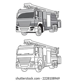 Fire truck sketch on white background. Cartoon transport.