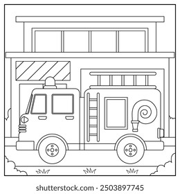 fire truck, transportation, vehicle, outline coloring page for kids