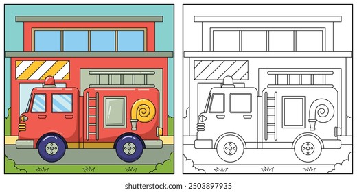 fire truck, transportation, vehicle, outline coloring page for kids