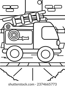 Página de coloreado de vectores de camiones de bomberos para niños, simple y fácil de colorear, divertido y adecuado para niños de todas las edades. Lo mejor para colorear libros.