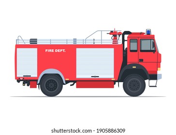 Fire Truck Vector Flat Design Side View