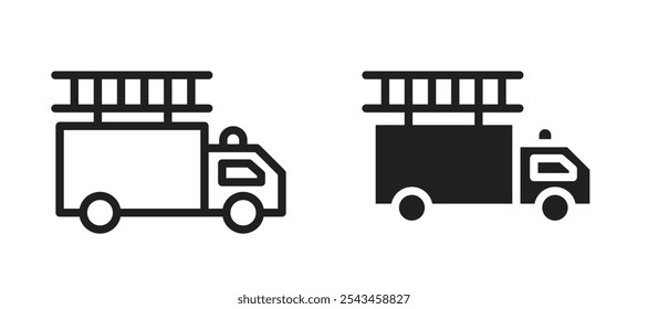Fire truck vector icon set in black.