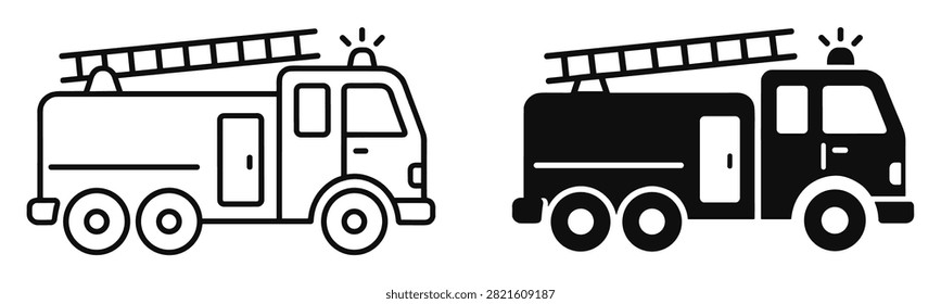 fire truck vector icon set for emergency and safety applications on transparent background