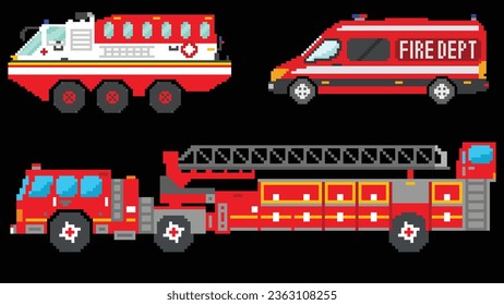 Ilustración vectorial de Camión de Fuego diseñada en formas de 8 bits.