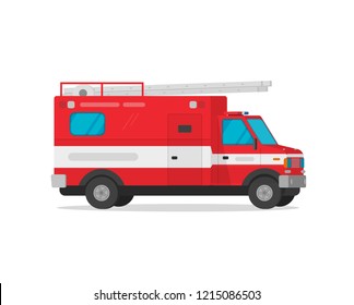Fire truck vector illustration, flat cartoon firetruck emergency vehicle isolated on white background