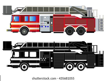 Fire Truck, Vector Isolated Illustration. Icon. Flat Style. Silhouette