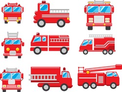 Fire Truck Vector Set Collection Graphic Clipart Design