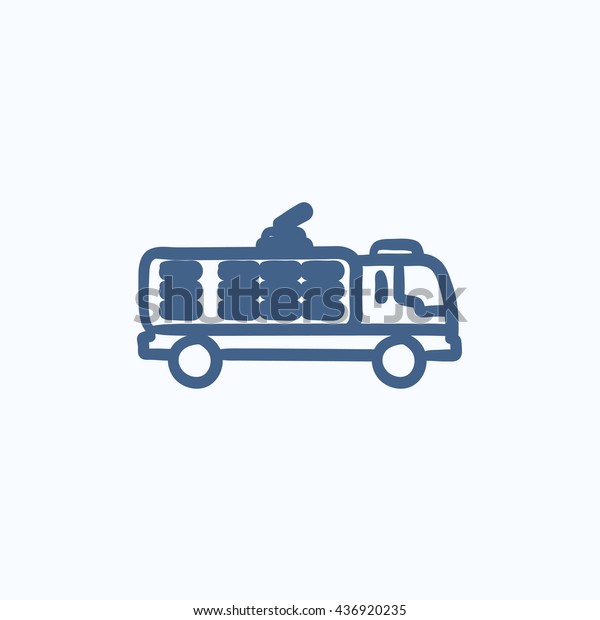 Fire truck vector sketch icon isolated on\
background. Hand drawn Fire truck icon. Fire truck sketch icon for\
infographic, website or\
app.