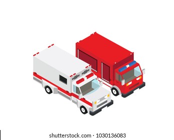 Fire Truck,Ambulance truck Isometric left view