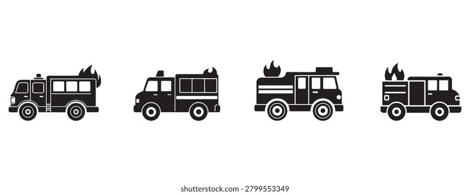 fire trucks in various angles and positions on white background