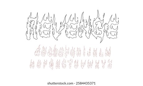 fire type style outline lettering, black and white, fully editable, ideal for metal and streetwear designs
