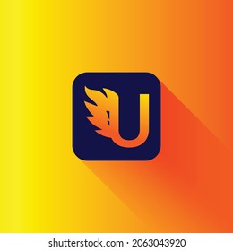 Diseño del logotipo del icono de la letra U de fuego