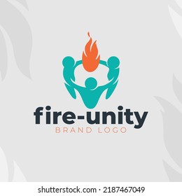 fire unity brand logo people hand flame