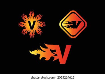 Fire V Letter Logo And Icon Design Template