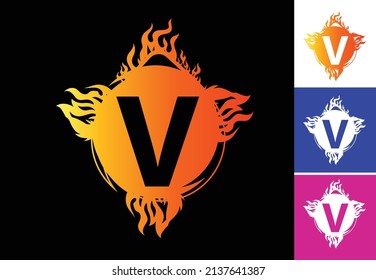 Fire V letter logo and icon design template