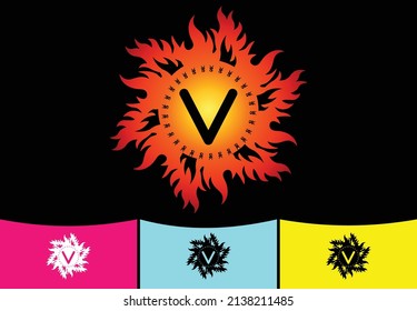 Fire V letter logo and icon design template