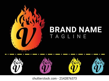 Fire V Letter Logo And Icon Design Template