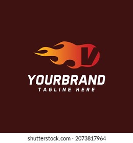 fire V letter logo. Isolated on a maroon background, vector illustration