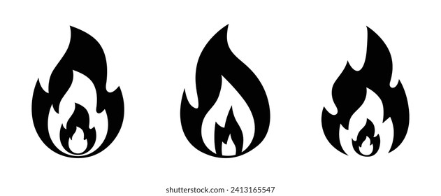 Fire vector art in black color on white background. Fire sign. Fire flame icon isolated on white background. Vector illustration