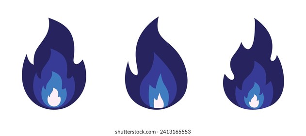 Arte vectorial de fuego en color azul sobre fondo blanco. Señal de fuego. Icono de llama de fuego aislado en fondo blanco. Ilustración del vector