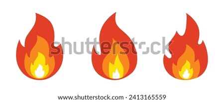 Fire vector art in red color on white background. Fire sign. Fire flame icon isolated on white background. Vector illustration