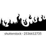 Fire vector, black flame isolated on white background.