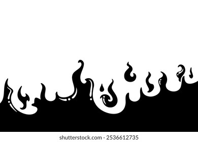 Fire vector, black flame isolated on white background.