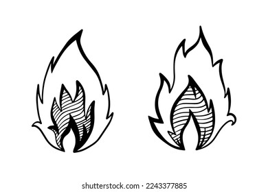 Fire vector, flame icon. Black icon isolated on white background.