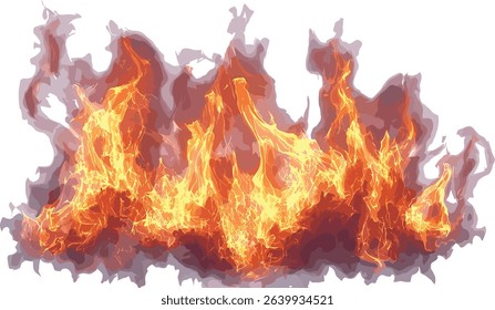 Fire vector, glowing flames, burning effect, transparent background, explosion, hot sparks, ember light, flare wave, fire illustration, heat trail, smoke blast