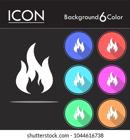 Fire vector icon isolated on six color background.