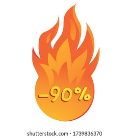 Fire vector illustration -90%, special offer -90% percent, 90% off isolated on white.