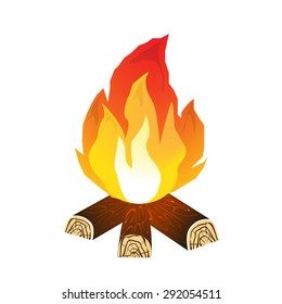 Fire vector . Illustration Featuring a Camp Fire Burning Brightly.Vector illustration of a fire. Bright fire on a white background.