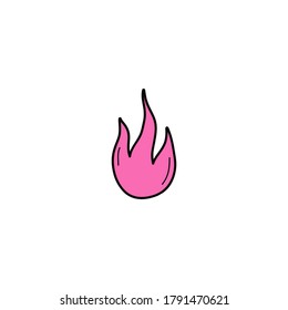 Fire vector illustration icon. Doodle hand drawn outlined cartoon pink flames. Isolated.