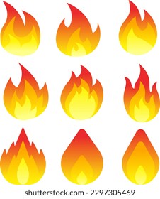 Fire vector illustration set. Set of fire flames icon. Fire graphic resources for design icon, clip art, sign, symbol or logo. Sheet vector of flame icon for design about burn, hot, heat and inferno