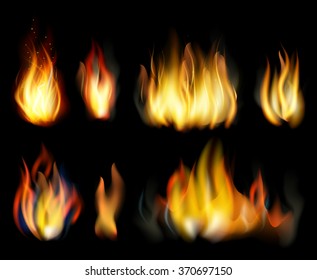 Fire. Vector realistic elements  set for design