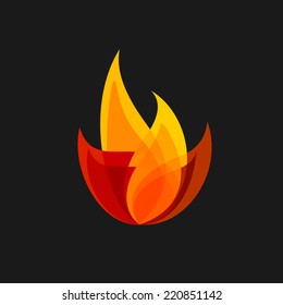 Fire vector sign. Colorful flame logo template.