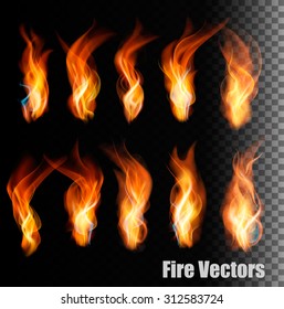 Fire vectors on transparent background.